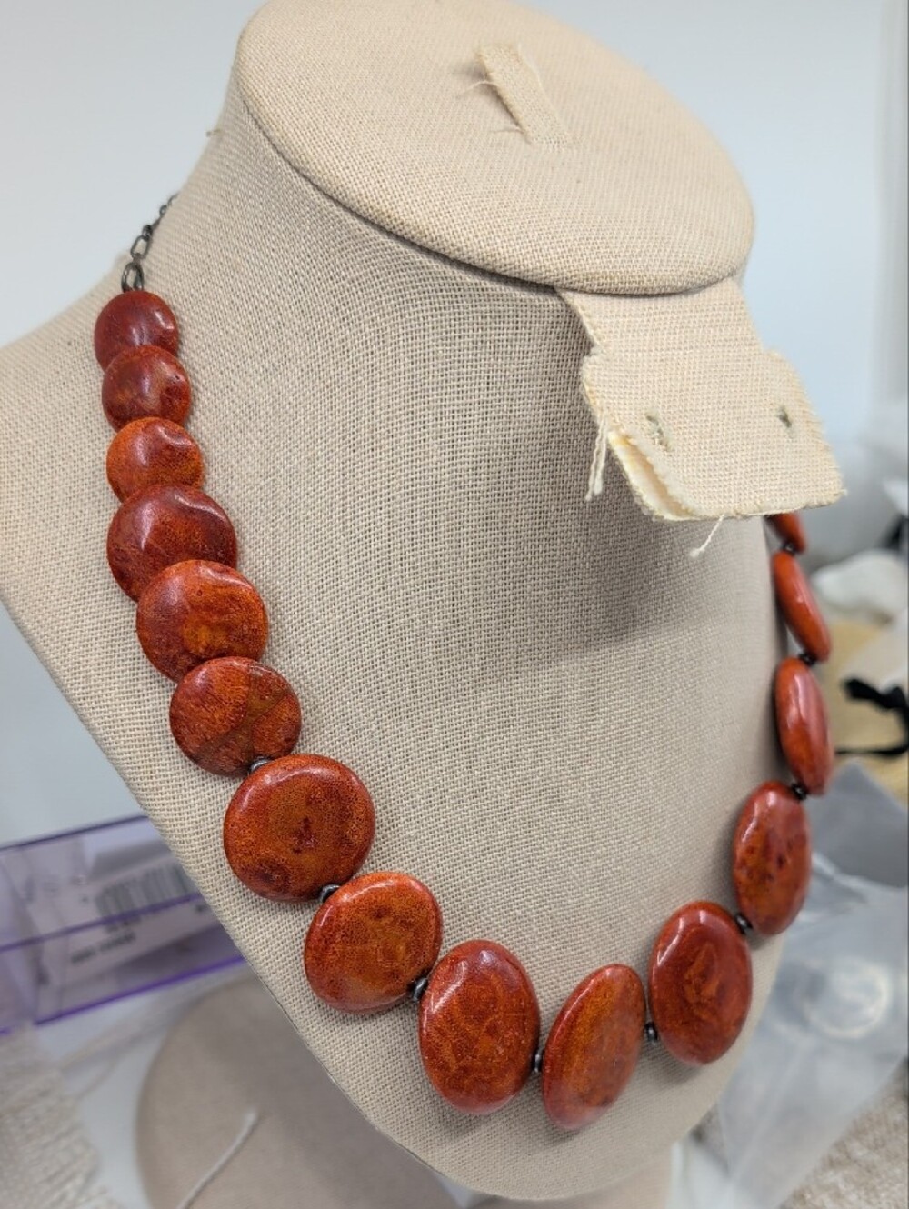 Vintage Sponge Coral 925 Sterling Silver Graduated Disc Adjustable Necklace - Picture 2 of 16